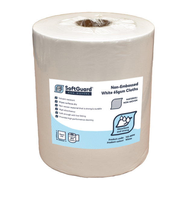 SoftGuard® Non-Woven Non-Embossed White Wiping Cloths, 30cm x 40cm, 400 Sheet