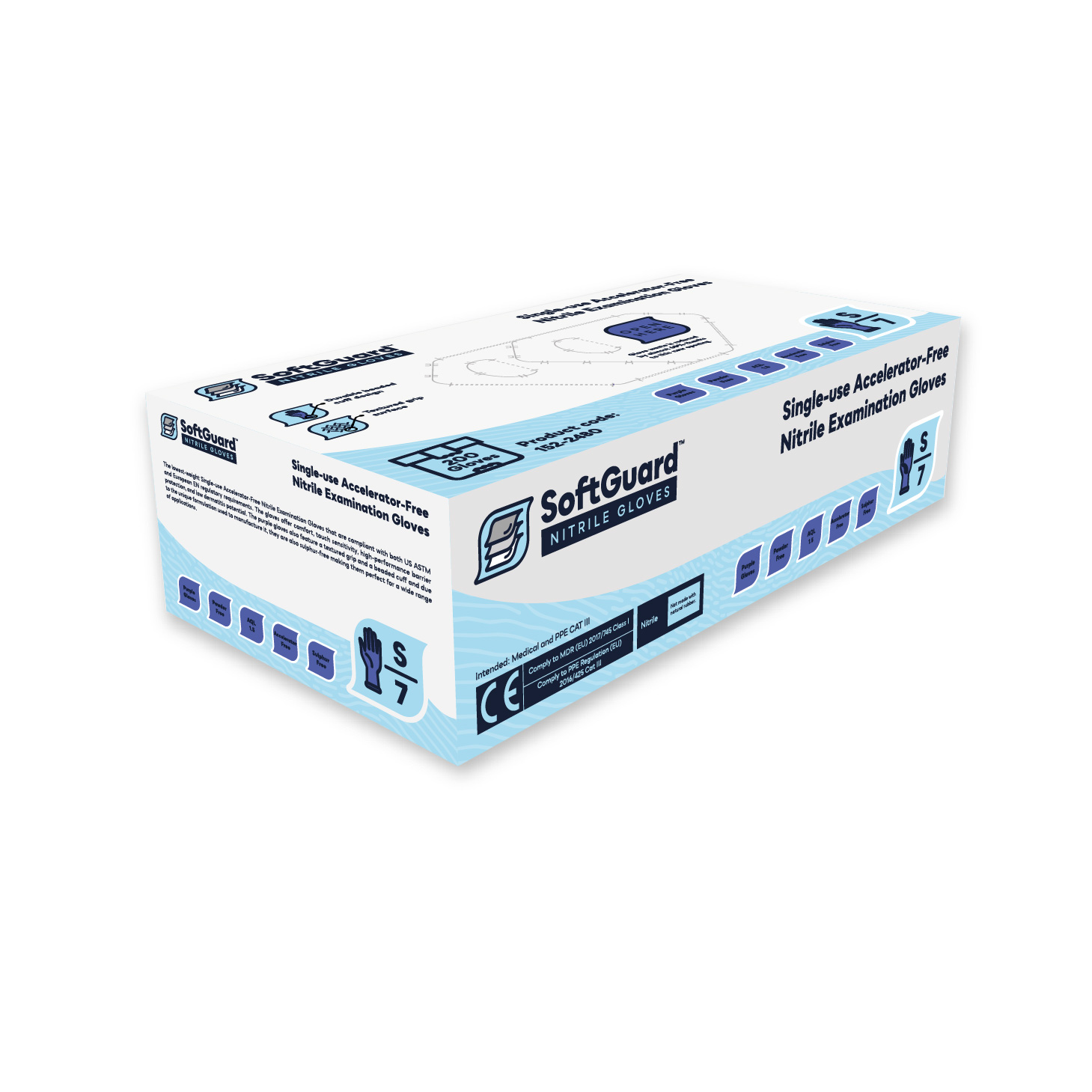 SoftGuard® Accelerator, Sulphur & Powder Free 1.5 AQL Nitrile Examination Gloves, Purple