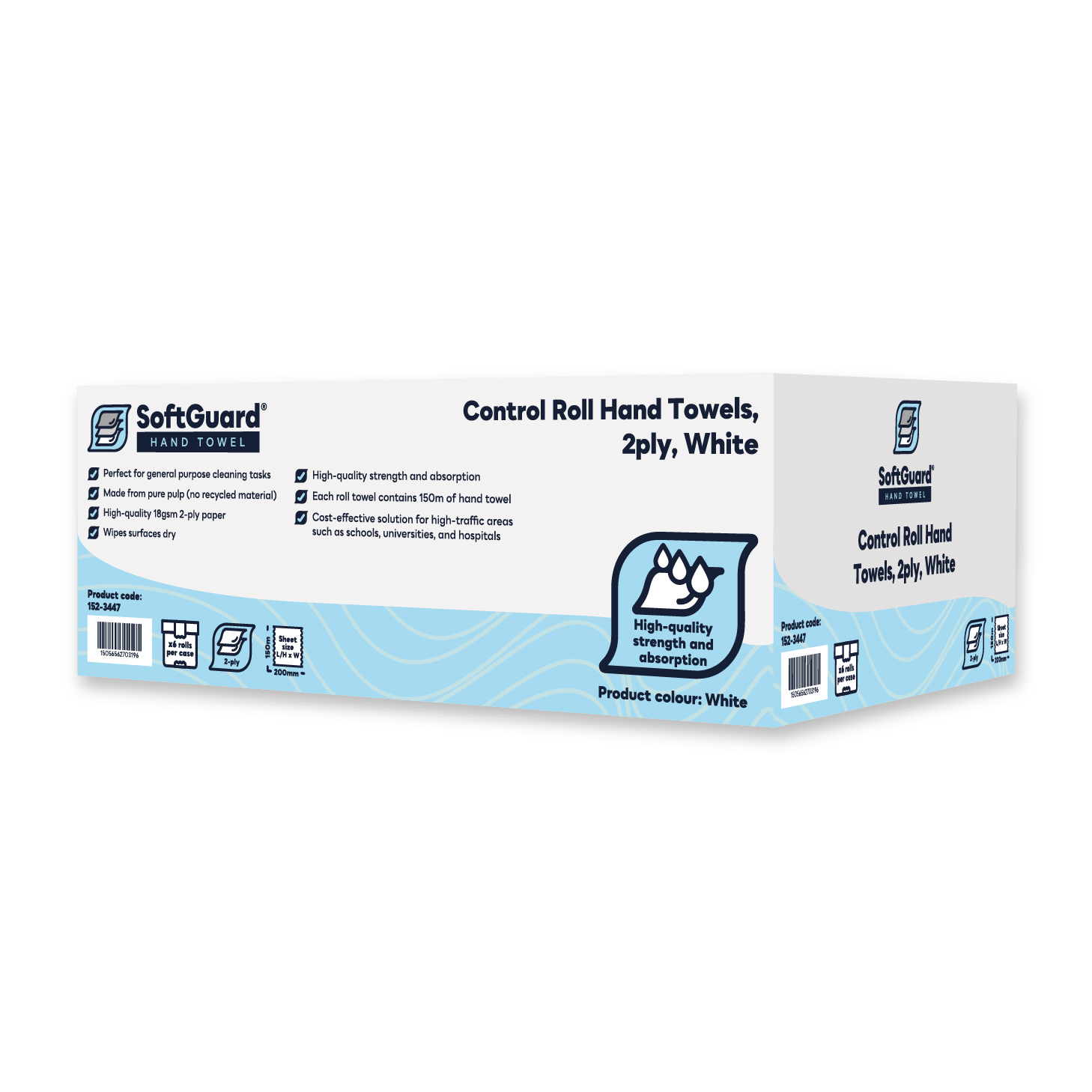 SoftGuard® 100% Virgin White 2-ply Glue Laminated Control Roll, 200mm x 150m